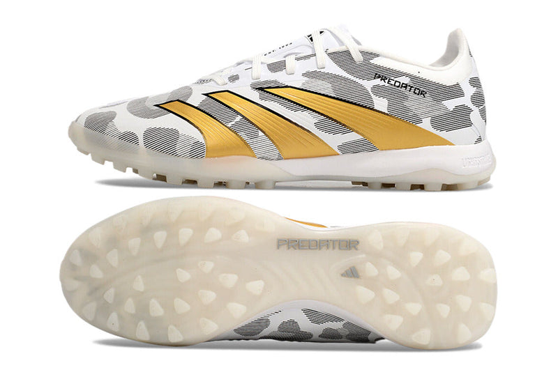 Chuteira Society Adidas Predator Elite 24 TF  - Cinza, Branca e Dourada