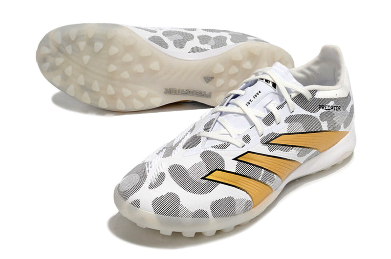 Chuteira Society Adidas Predator Elite 24 TF  - Cinza, Branca e Dourada