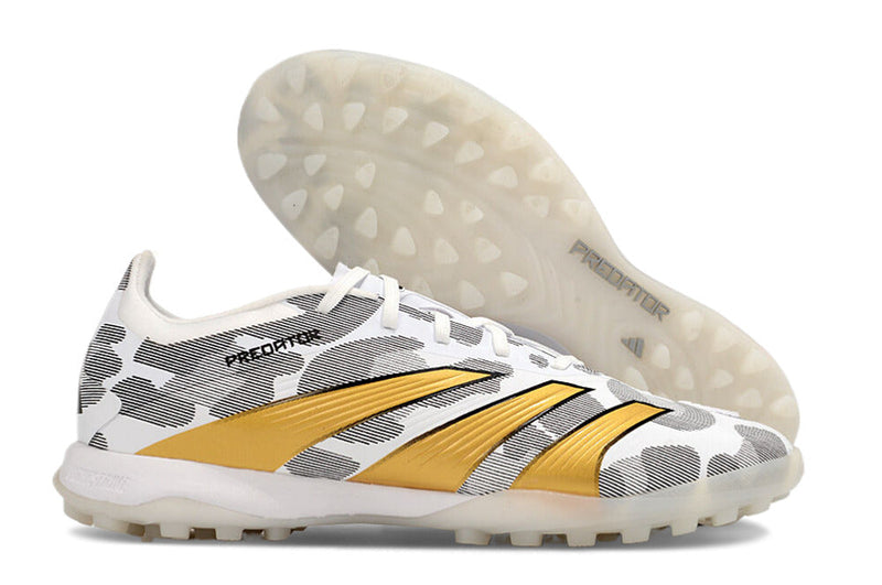 Chuteira Society Adidas Predator Elite 24 TF  - Cinza, Branca e Dourada